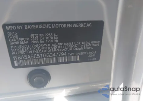 2016 BMW 528I z USA, uszkodzony, nr VIN WBA5A5C51GG347794